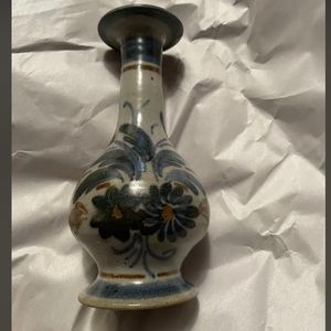 Quimper Keraluc Vintage Ceramic Stoneware Pottery Vase Blue Flowers Signed